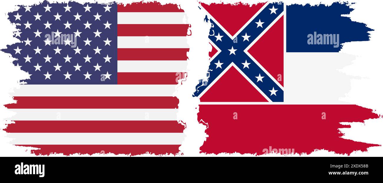 Mississippi State und USA Grunge Flags Verbindung, Vektor Stock Vektor