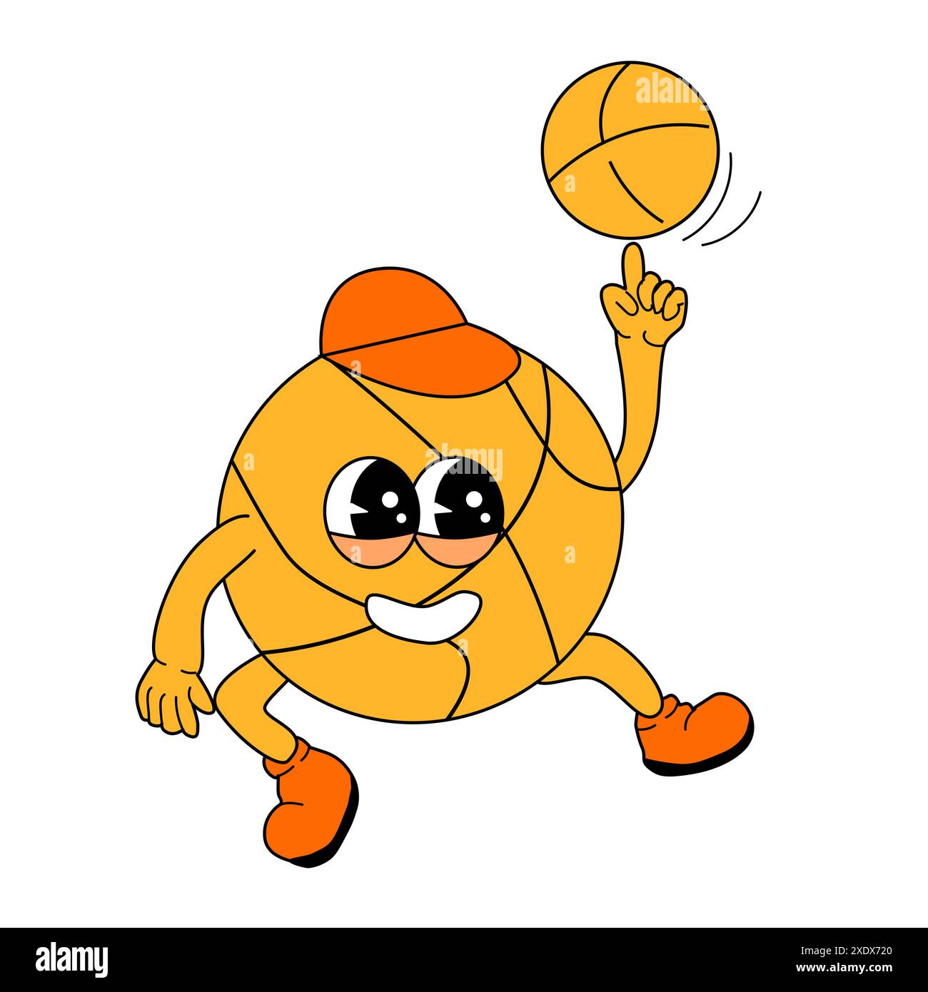 Schulbedarf für Kinder – Basketball im Retro-Stil. Lustiger Maskottchen-Sportball für Bildung zurück zur Schule Banner, Cover Design, Poster Stock Vektor