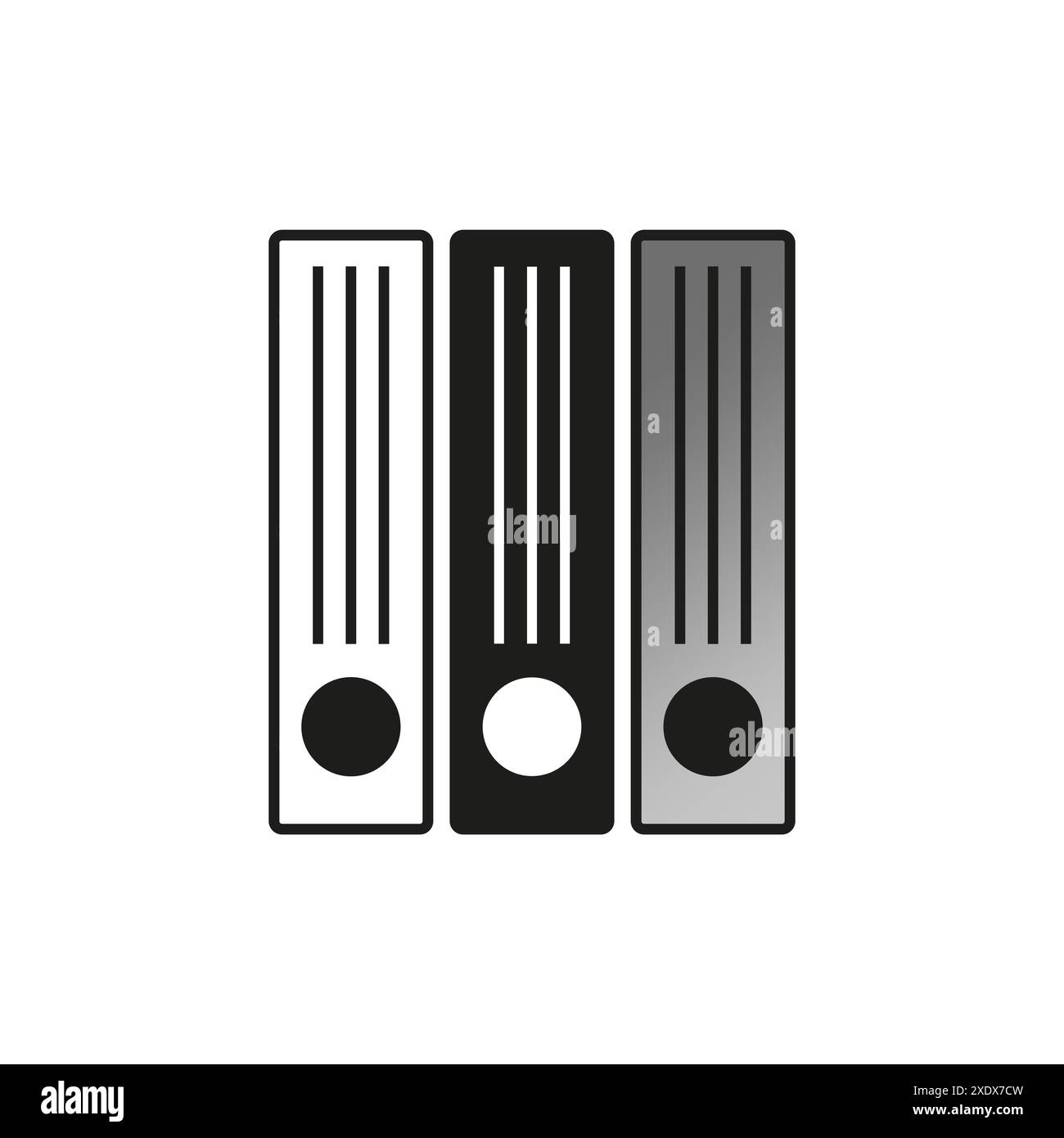 Office-Dateiordner. Schwarz und grau. Minimalistisches Liniendesign. Vertikale Anordnung. Stock Vektor