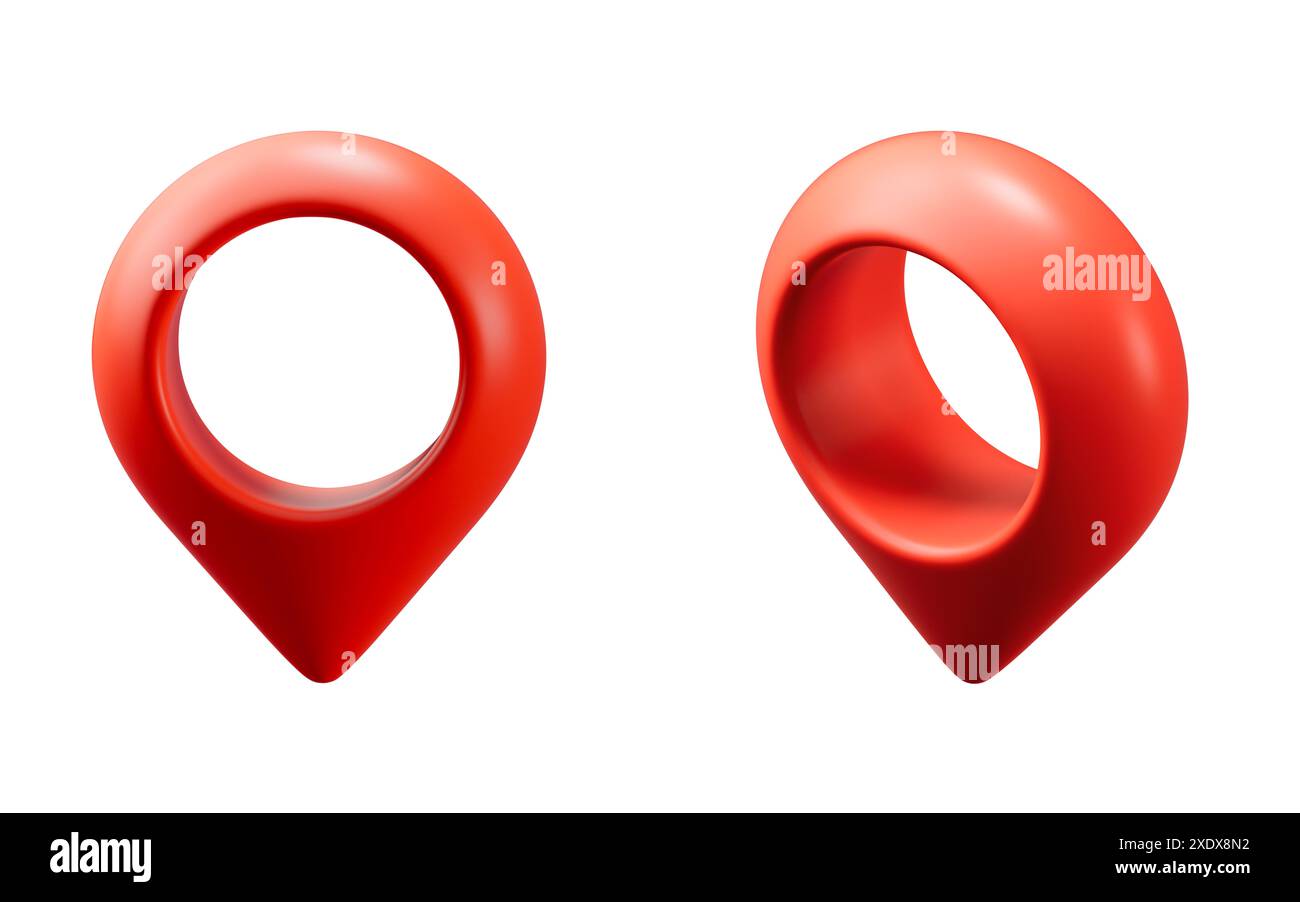 Rotes Positionsmarkierungszeichen, 3D-Rendering. 3D-Abbildung. Stockfoto