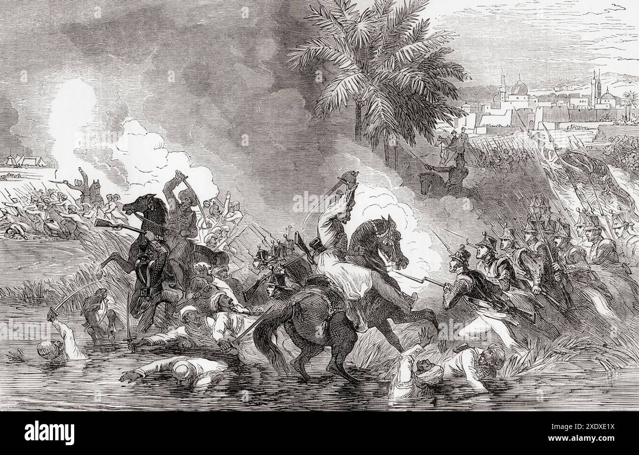 Die Garnison von Jalalabad, Afghanistan, 1842. Der isolierte britische Außenposten wurde während des Ersten Afghanischen Krieges fünf Monate lang von den Afghanen unter Akbar Khan belagert. Nach der Ankunft von Verstärkungen aus Indien im Jahr 1842 wurden die Afghanen in einer Schlacht außerhalb der Stadt schwer geschlagen. Aus Cassells illustrierter Geschichte Englands. Stockfoto