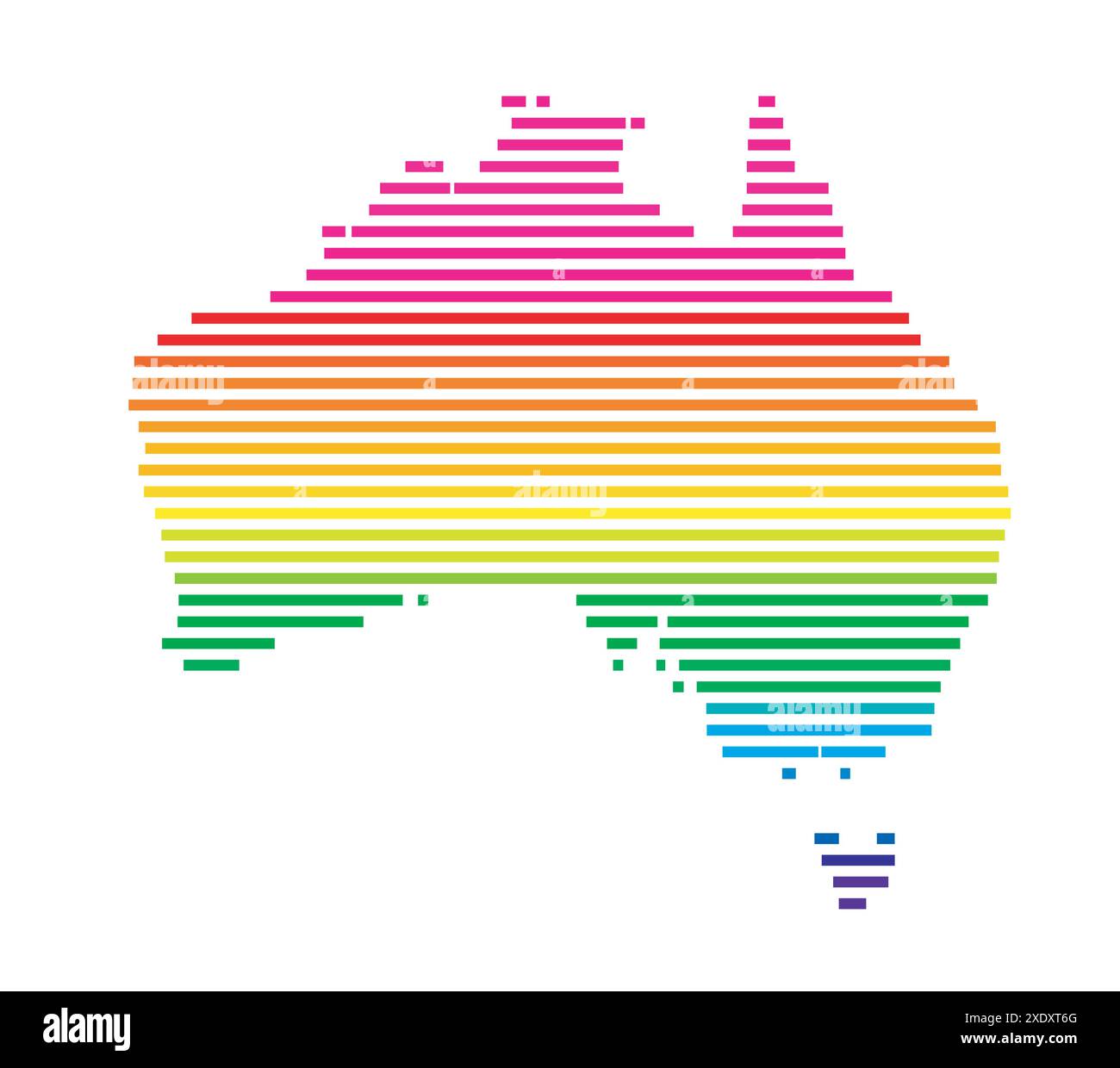 Abstrakte Karte von Australien, die das Land mit horizontalen parallelen Linien in Regenbogenfarben zeigt Stock Vektor