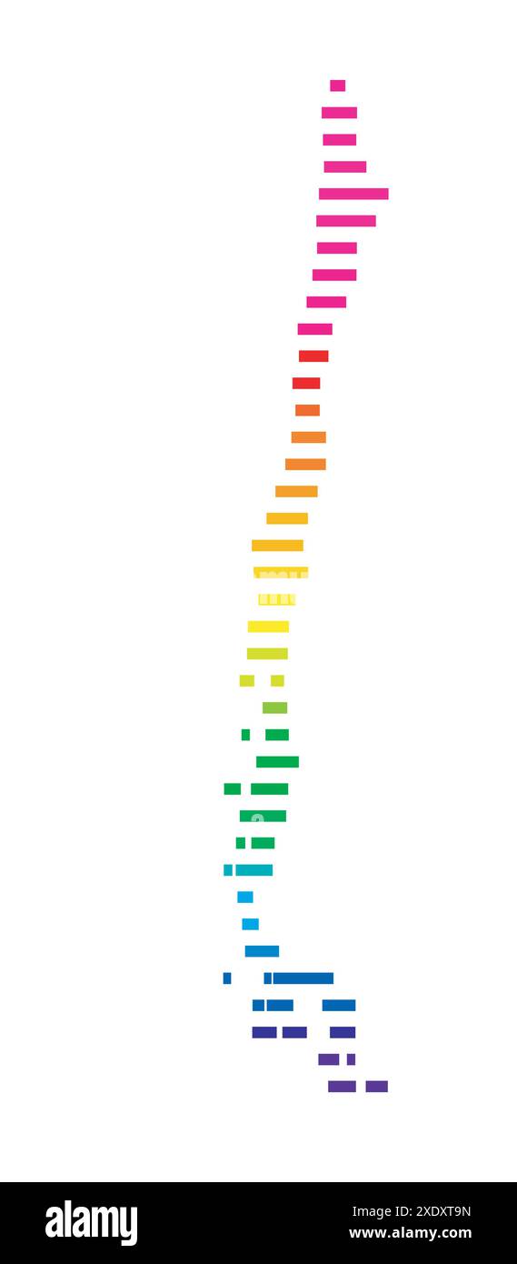 Abstrakte Karte von Chile, die das Land mit horizontalen parallelen Linien in Regenbogenfarben zeigt Stock Vektor