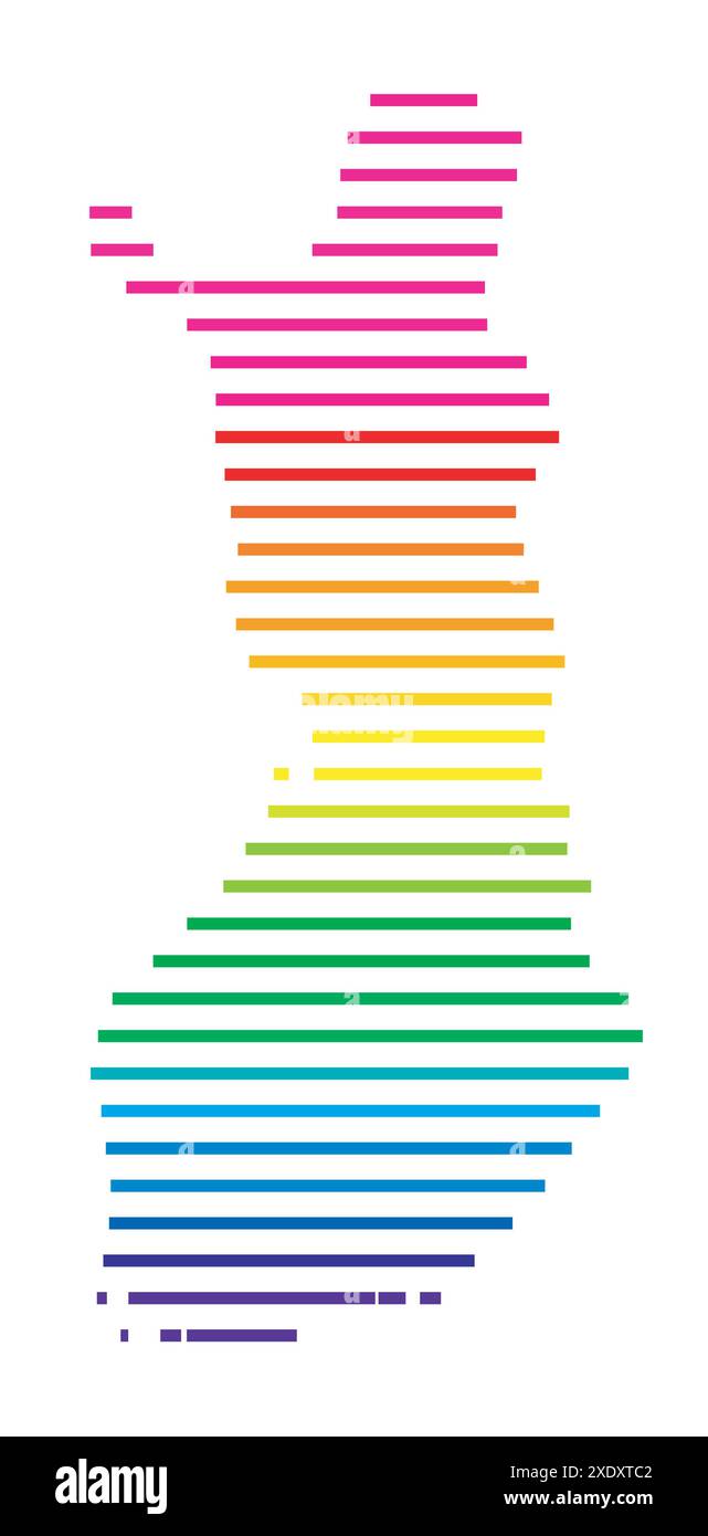 Abstrakte Landkarte Finnlands mit horizontalen parallelen Linien in Regenbogenfarben Stock Vektor