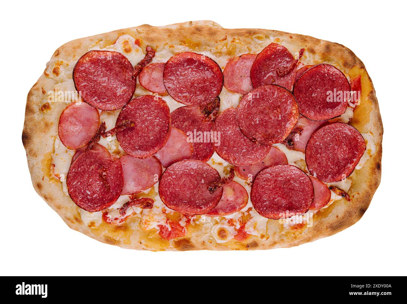 Pepperoni Pizza, isoliert auf weißem Hintergrund Stockfoto