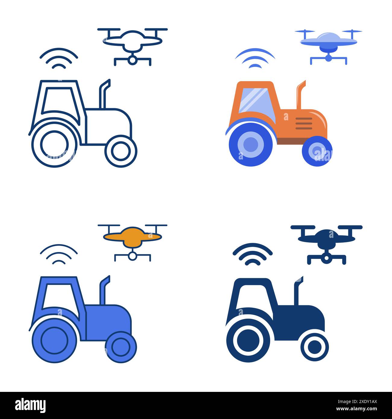 Agritech, Digital Farming-Symbol im flachen und schlichten Stil. Intelligenter Traktor und Hubschrauber. Vektorabbildung Stock Vektor