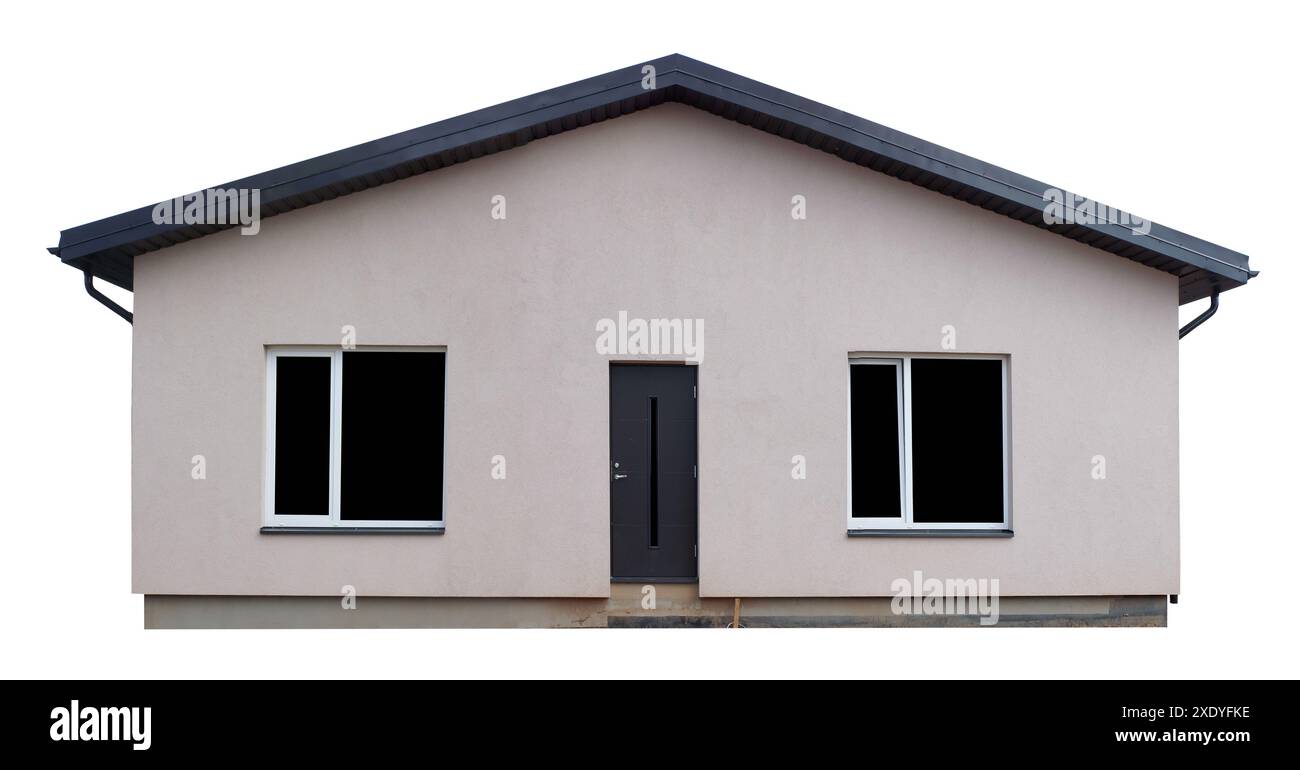 Unfertiger Bau eines massenproduzierenden Landhauses isoliert Stockfoto