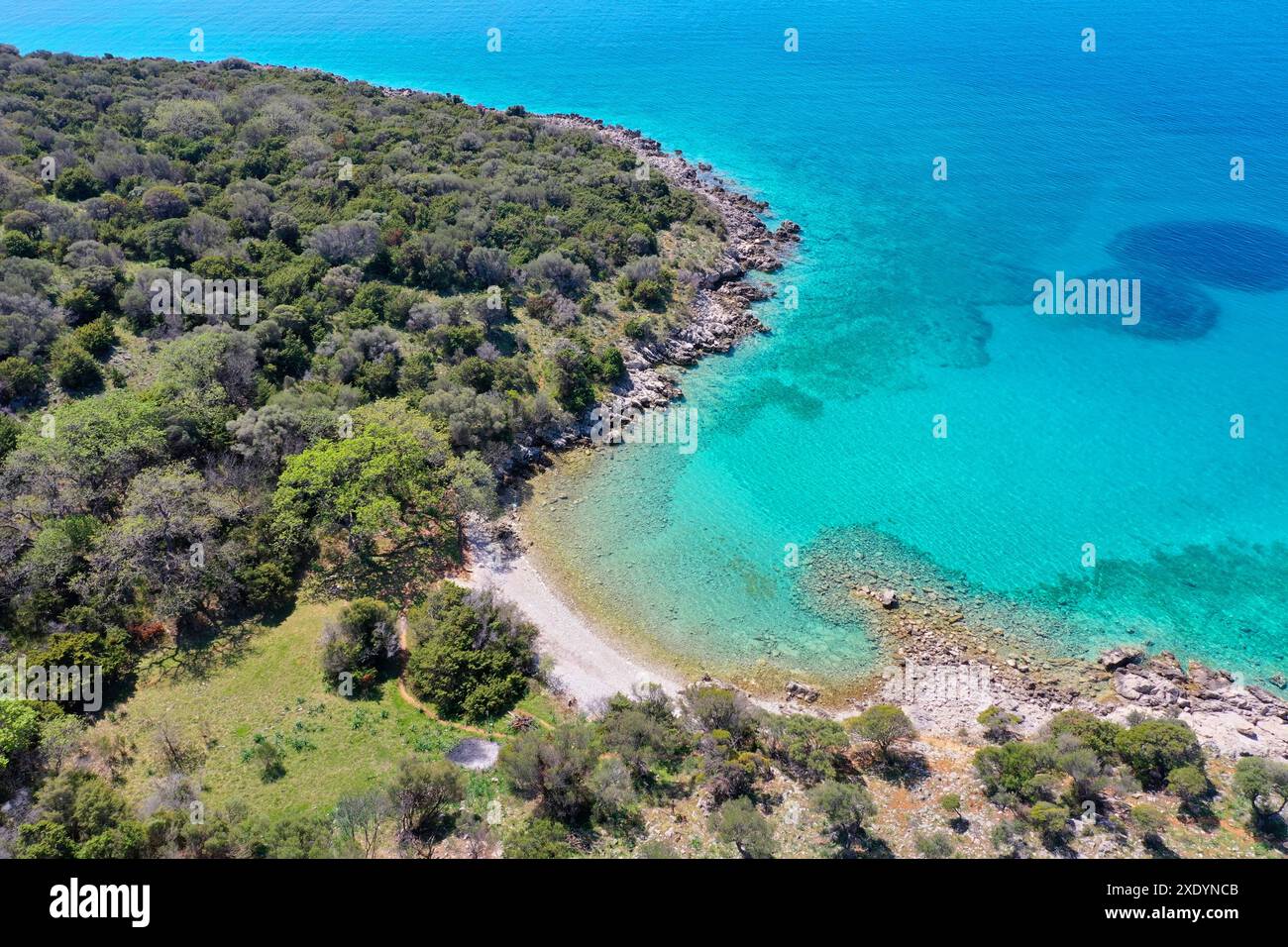 adriaküste, felsige Küste der Insel Pag, aus der Vogelperspektive, Kroatien, Dalmatien Stockfoto