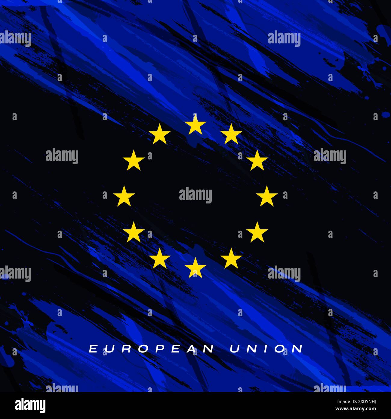 EU-Flagge im Pinselstil mit Rastereffekt. Flagge Europas mit Grunge-Konzept Stock Vektor