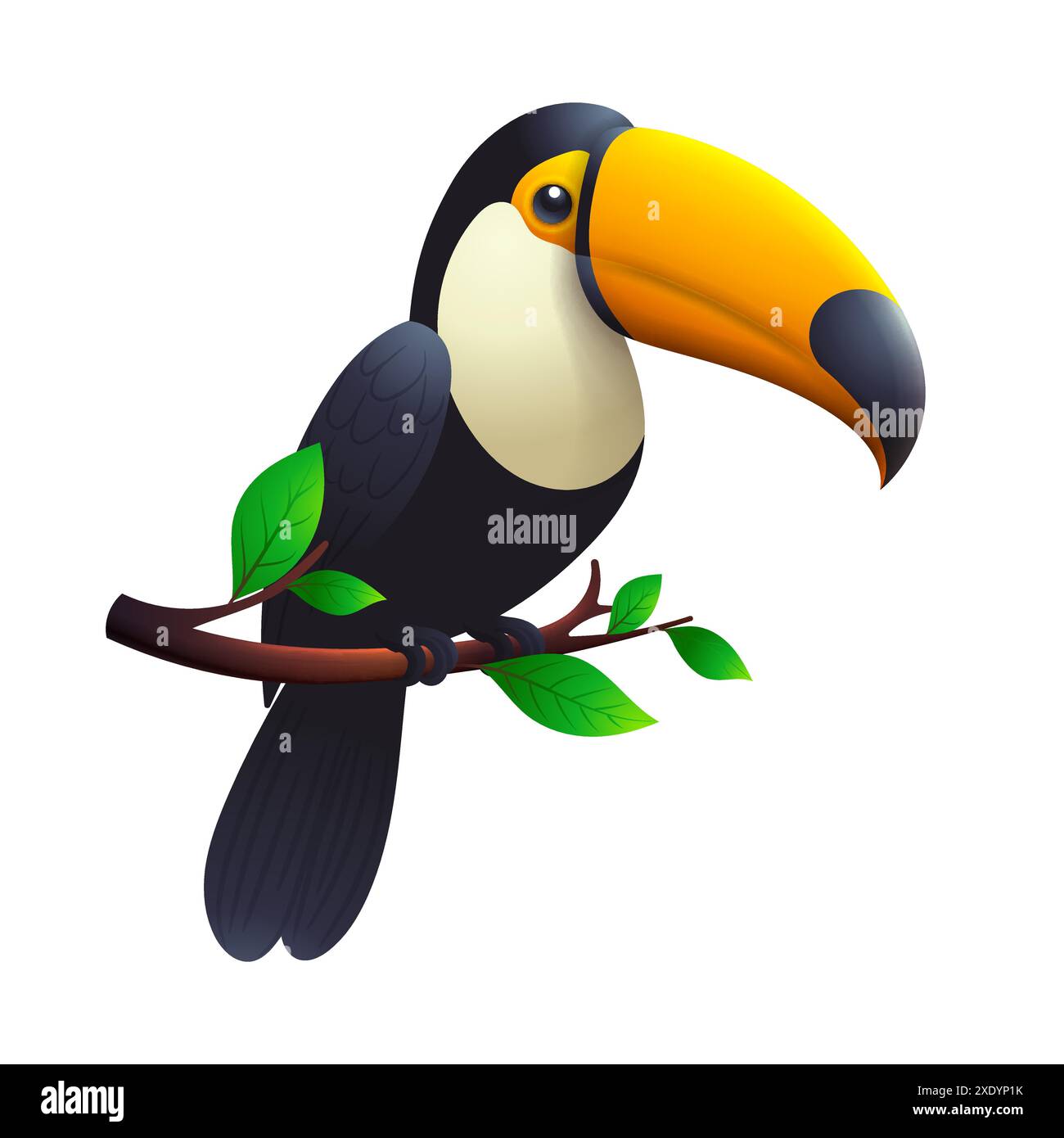 Tukanvogel auf einem Zweig mit realistischer transparenter Vektorillustration Stock Vektor