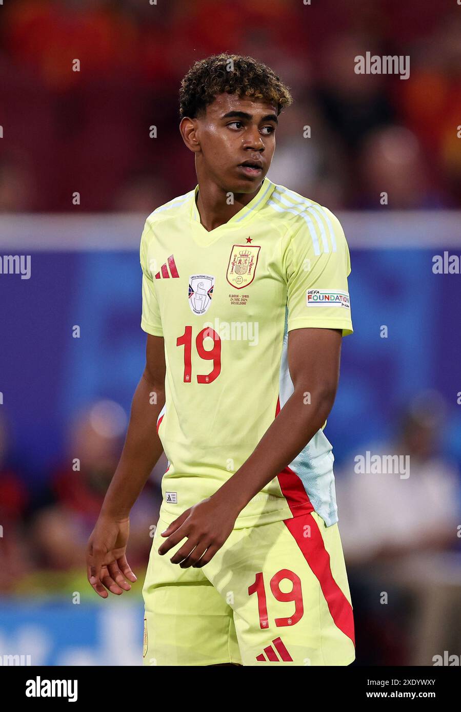 Düsseldorf, Deutschland. Juni 2024. Lamine Yamal aus Spanien während des Spiels der UEFA-Europameisterschaft in der Düsseldorfer Arena. Der Bildnachweis sollte lauten: David Klein/Sportimage Credit: Sportimage Ltd/Alamy Live News Stockfoto