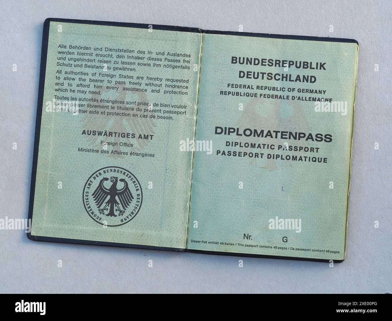 Diplomatenpass der Bundesrepublik Deutschland Stockfoto