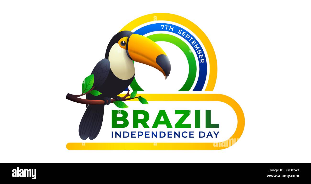september, Brasilien Unabhängigkeitstag Zeichen oder Logo Konzept Design mit Tukan Vogel Illustration Stock Vektor