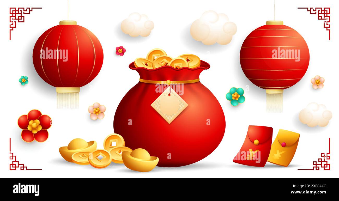 Chinesische Neujahrsfeier Ornamente, Vektor Sammlung chinesischer Elemente (Übersetzung : Jahr der Schlange) Stock Vektor