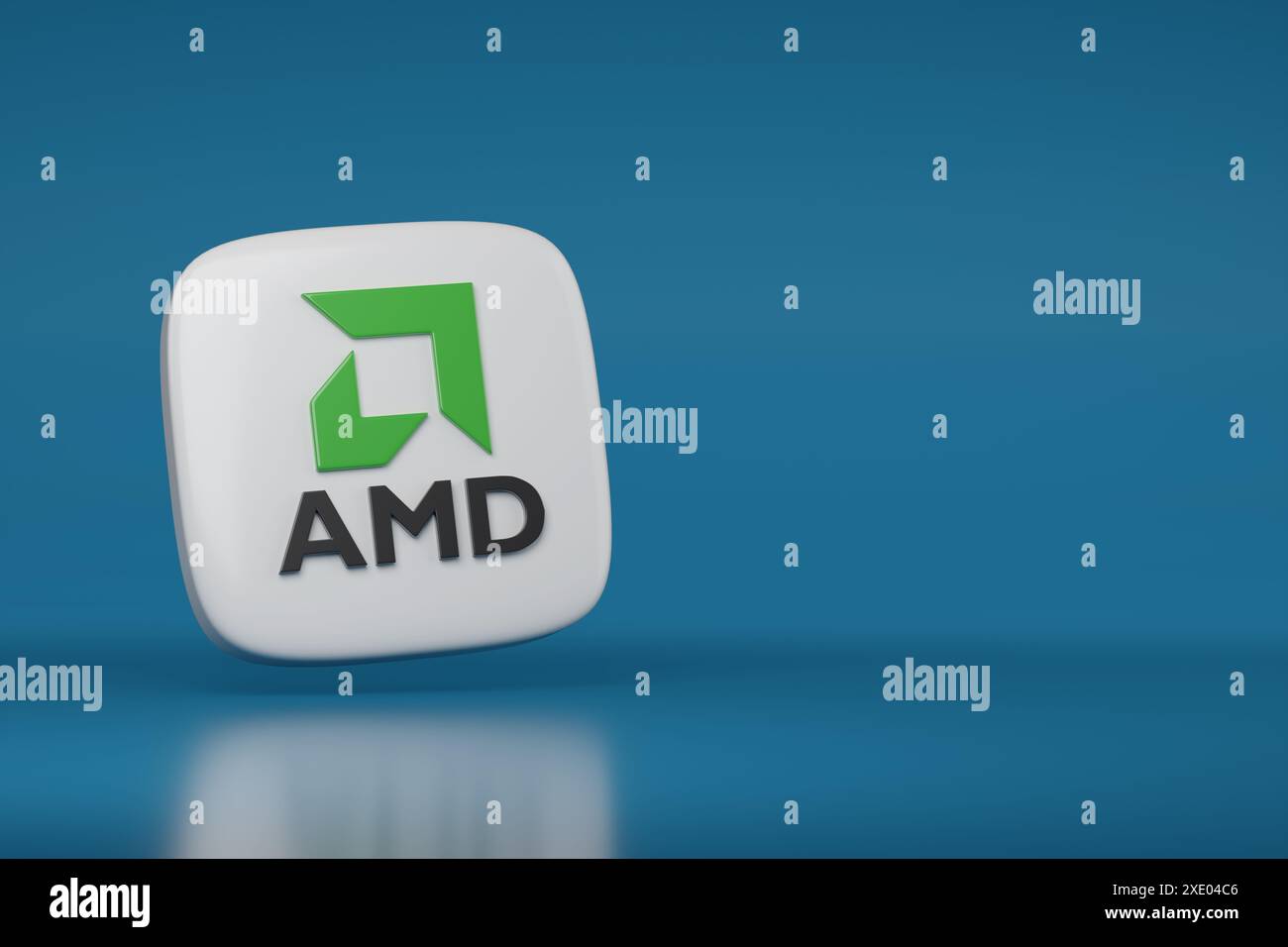 Dreidimensionales AMD-Logo mit Kopierraum. 3D-Abbildung. Stockfoto