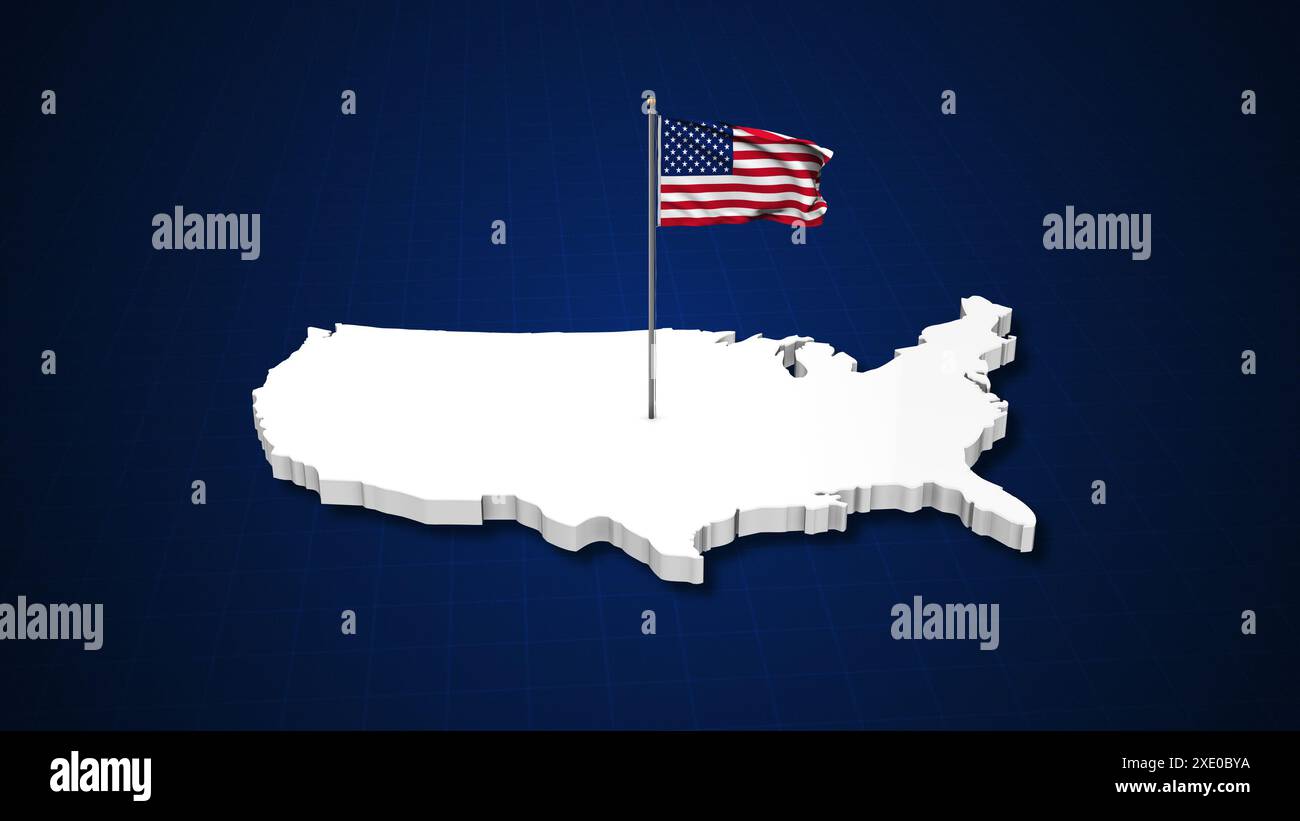 Amerikanische Flagge auf der 3D-Karte der USA Stockfoto