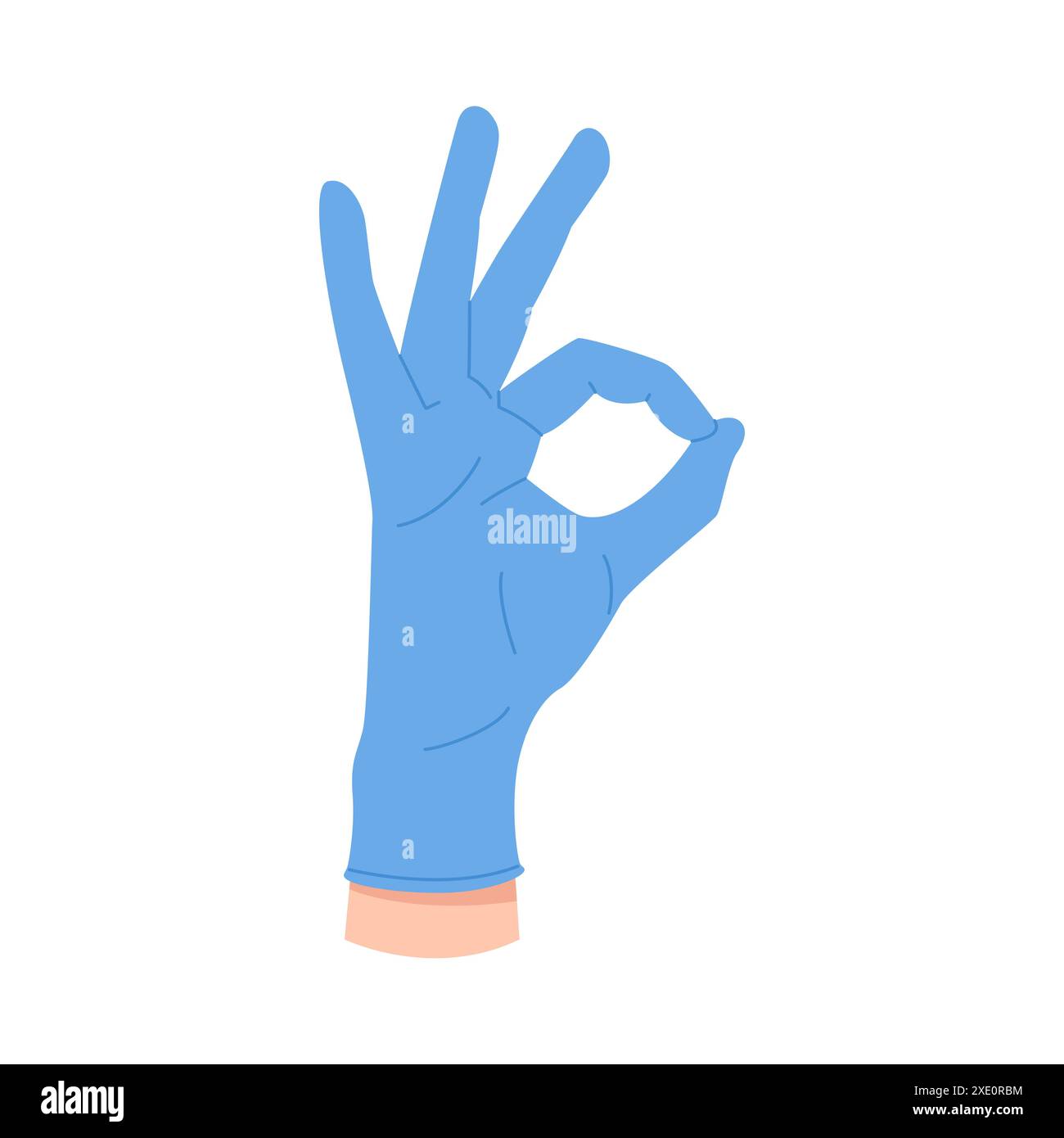 Hand des Arztes in blauem Einmalhandschuh mit OK-Geste, großer positiver Signalvektorillustration Stock Vektor