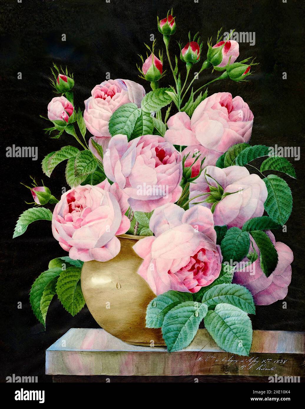 Pierre-Joseph Redouté - Rosa Rosen in einer Vase - 1838 Stockfoto