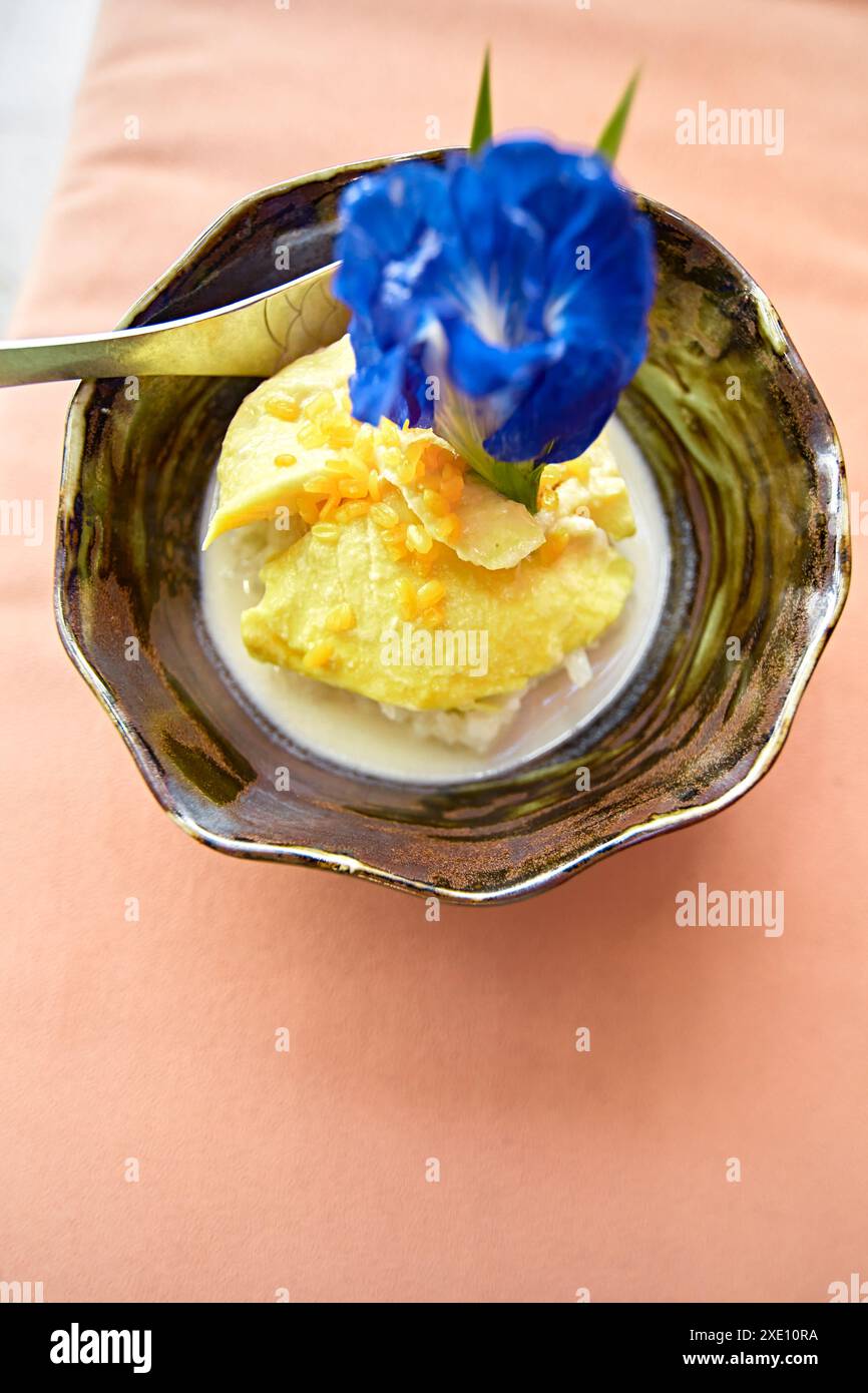 Durian und Klebreis, thailändisches Dessert Stockfoto