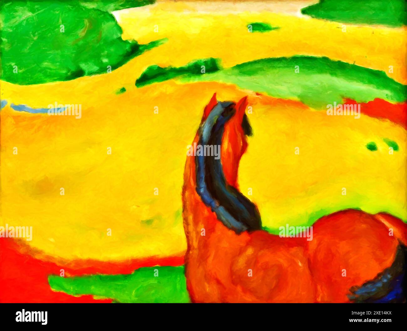 Pferd in der Landschaft, 1910 (Gemälde) des Künstlers Marc, Franz (1880-1916) deutsch. Stock Vektor