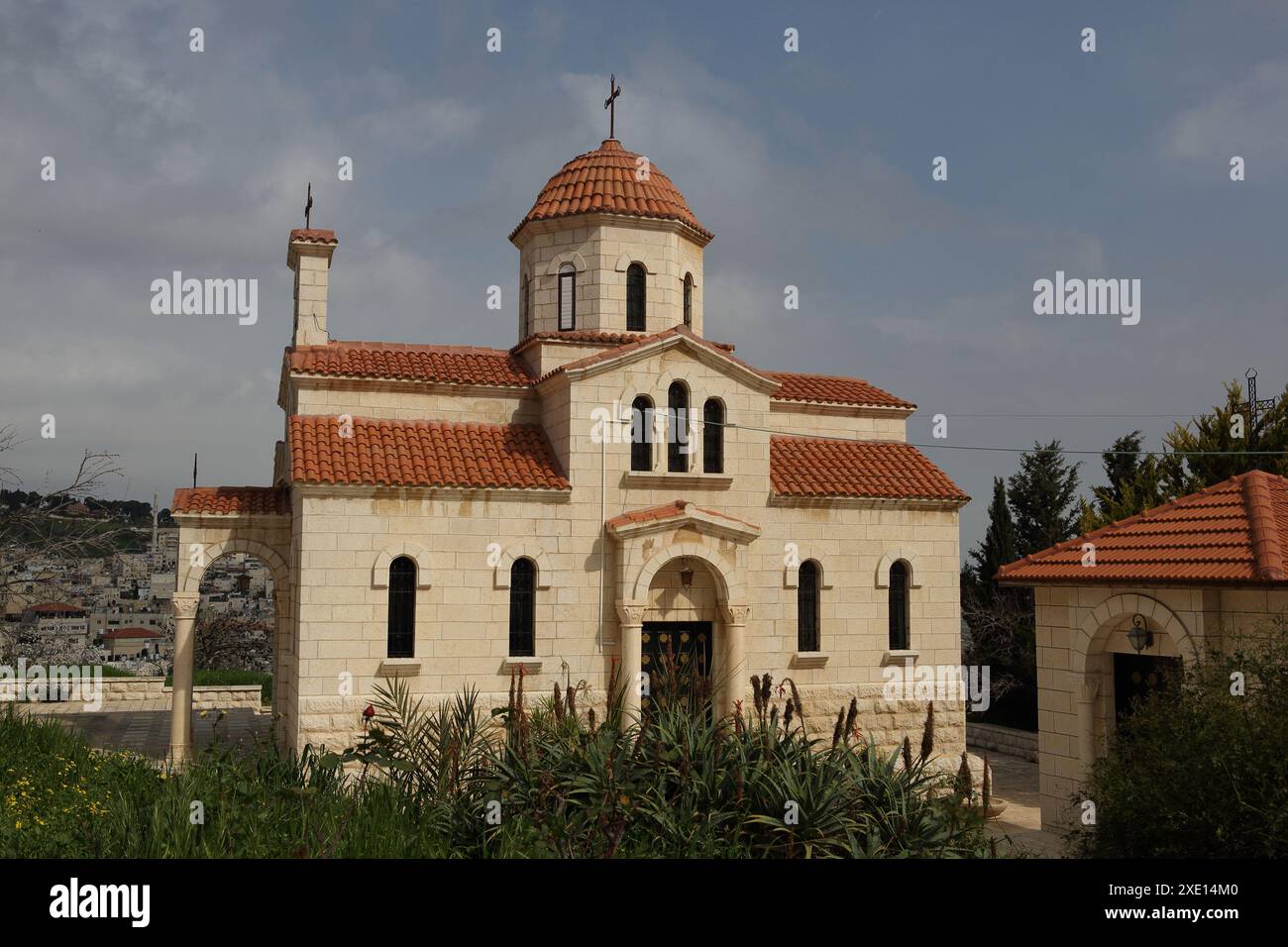 Griechisch-orthodoxe Kirche von Bethphage, hier besteigt Jesus Christus einen Hengst, um nach Jerusalem zu gehen. Hier beginnt die jährliche Palmsonntagsprozession. Stockfoto