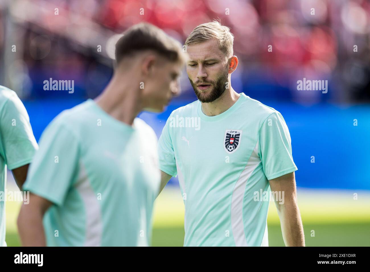 Berlin, Deutschland. Juni 2024. Konrad Laimer aus Österreich bereitet sich vor dem Spiel der UEFA Euro 2024 in der Gruppe D zwischen den Niederlanden und Österreich im Olympiastadion in Berlin auf. Quelle: Gonzales Photo/Alamy Live News Stockfoto