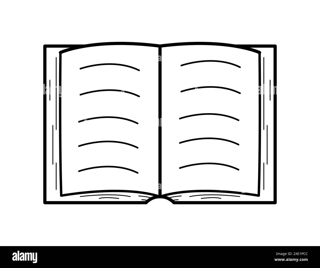 Ein geöffnetes Buchkritzelsymbol. Vektorillustration auf weißem Hintergrund. Stockfoto