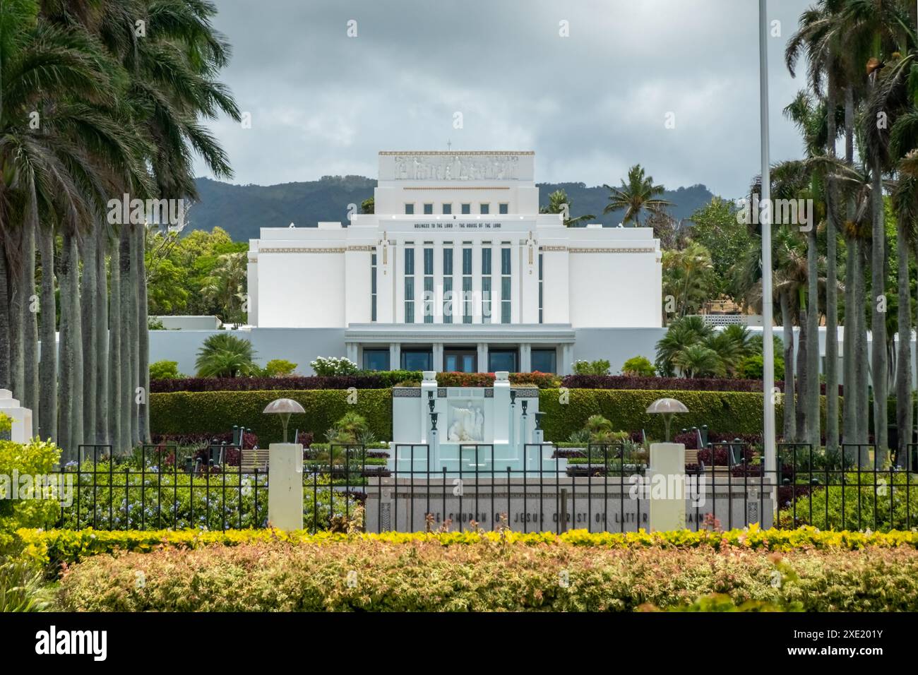 Gärten von Laie Hawaii Tempel der Kirche der Heiligen der Letzten Tage auf Oahu Stockfoto