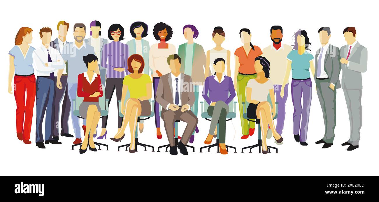 Eine große Gruppe von Menschen zusammen, auf weißem Hintergrund. Illustration Stockfoto