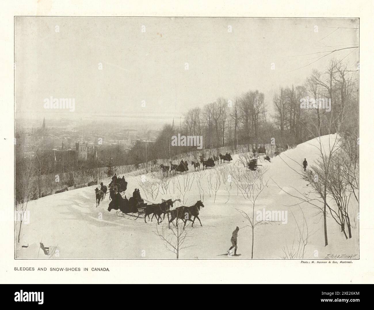 Schlitten und Schneeschuhe in Kanada. 1910 Stockfoto