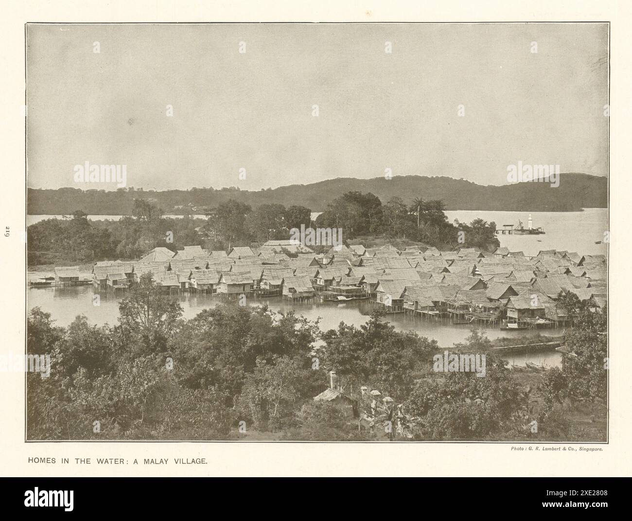 Häuser im Wasser: Ein malaiisches Dorf. Malaysia. 1910 Stockfoto