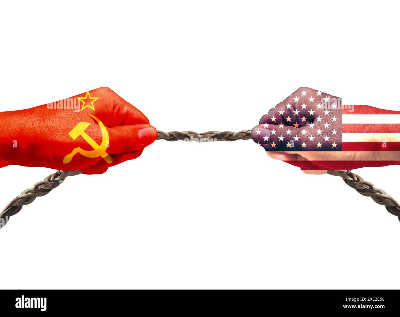 Der Kalte Krieg. Flagge der Sowjetunion (1922-1991). Flagge der Vereinigten Staaten (50 Sterne) Stockfoto