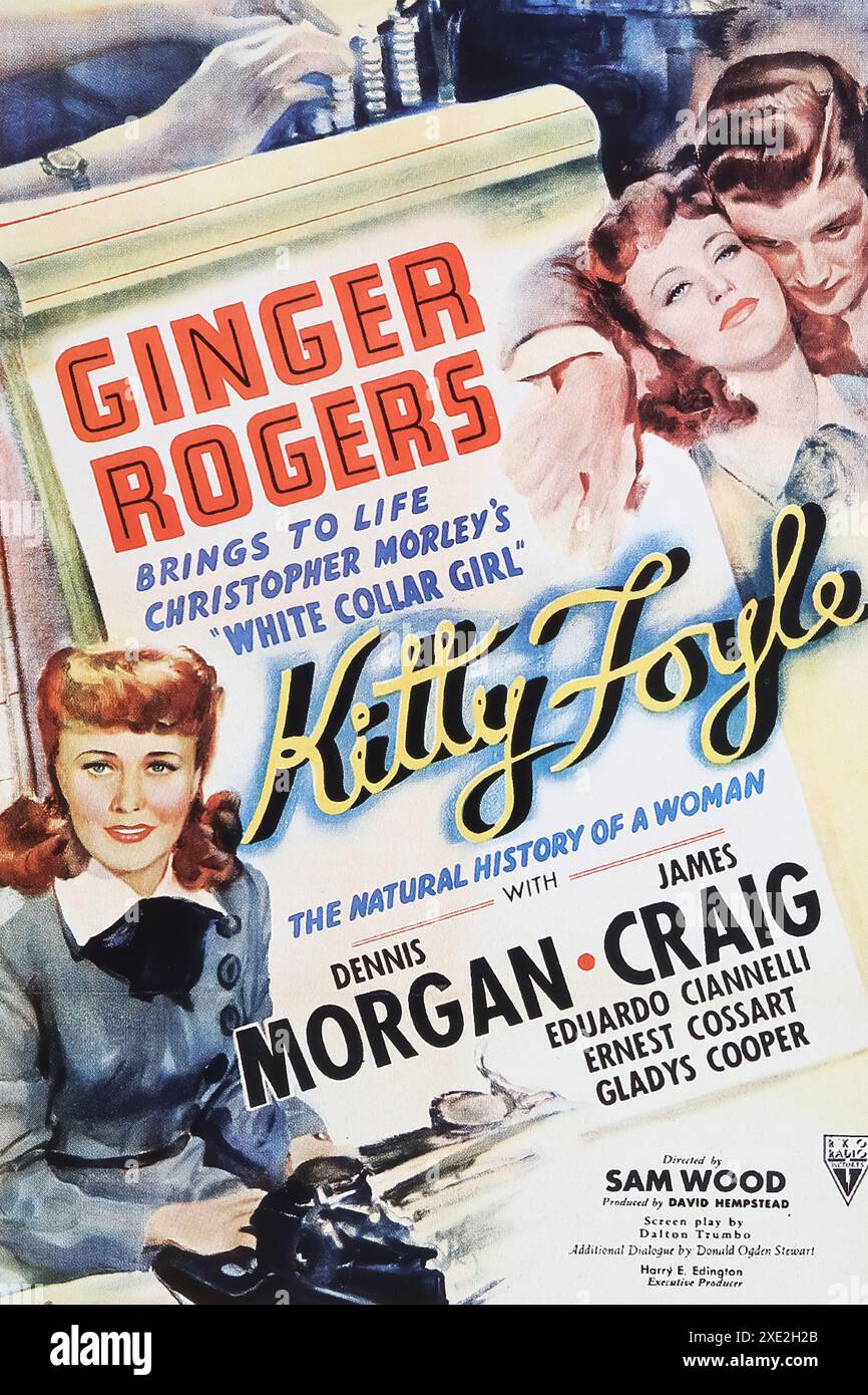 Viersen, Deutschland - 9. Mai. 2024: Offizielles Filmplakat aus dem Filmklassiker Kitty Foyle mit Ginger Rogers und Dennis Morgan aus dem Jahr 1940 (Fokus auf ce) Stockfoto