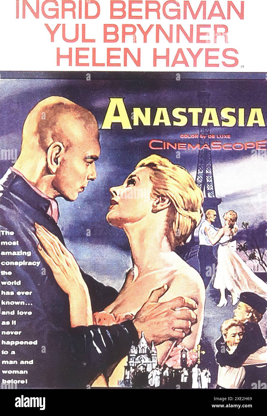 Viersen, Deutschland - 9. Mai. 2024: Offizielles Filmplakat aus dem Filmklassiker Anastasia mit Ingrid Bergman und Yul Brynner aus dem Jahr 1956 (Schwerpunkt cen) Stockfoto