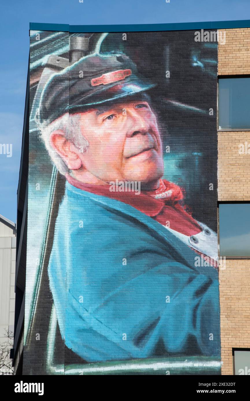 Wandgemälde für Zugbegleiter an der Main Street im Zentrum von Moncton, New Brunswick, Kanada Stockfoto