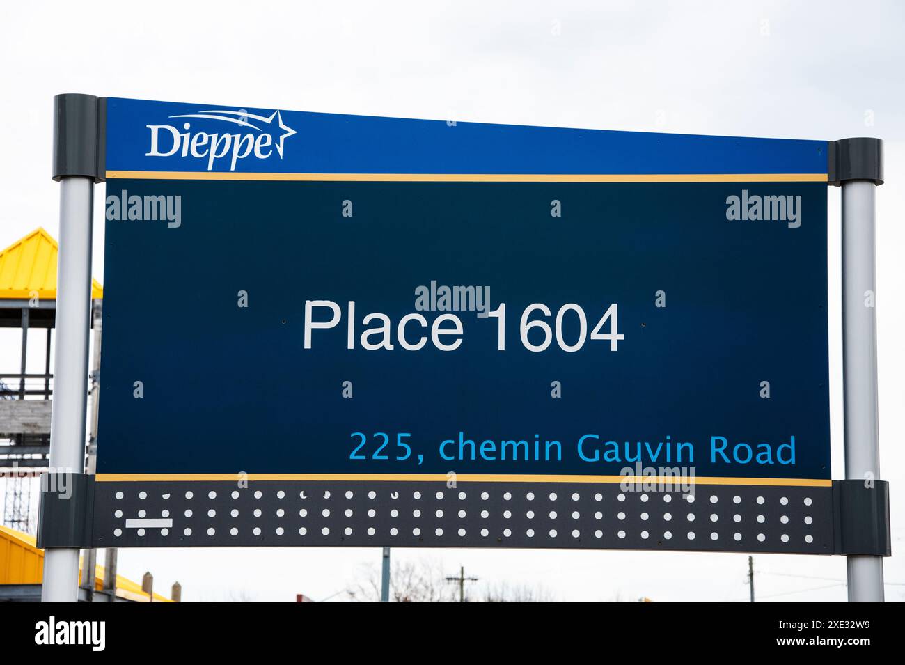 Platzieren Sie das Schild 1604 in Dieppe, New Brunswick, Kanada Stockfoto