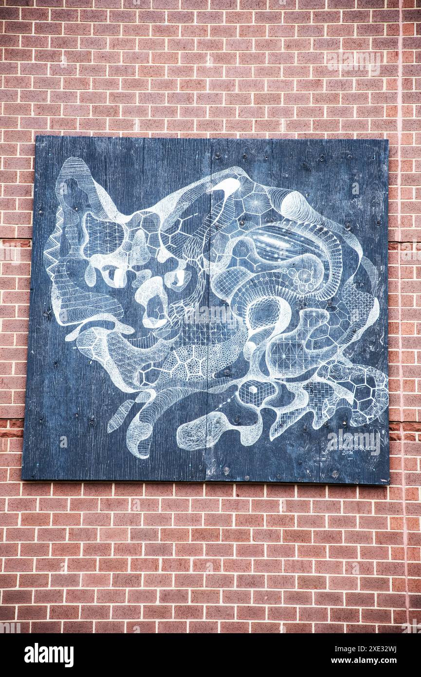 Wandgemälde von Philippe Baudelocque am Arts & Culture Centre in Dieppe, New Brunswick, Kanada Stockfoto