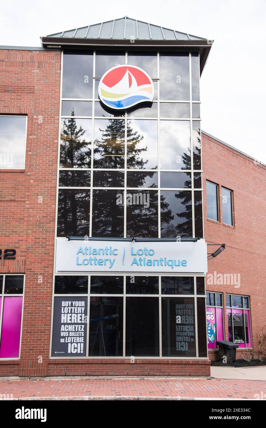 Atlantic Lottery Schild auf der Foundry Street im Zentrum von Moncton, New Brunswick, Kanada Stockfoto