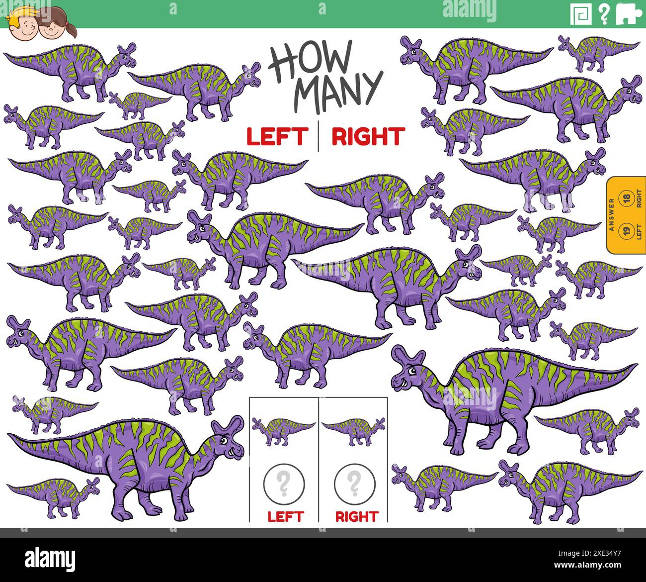 Links und rechts Bilder von Cartoon-Dinosauriern zählen Stockfoto