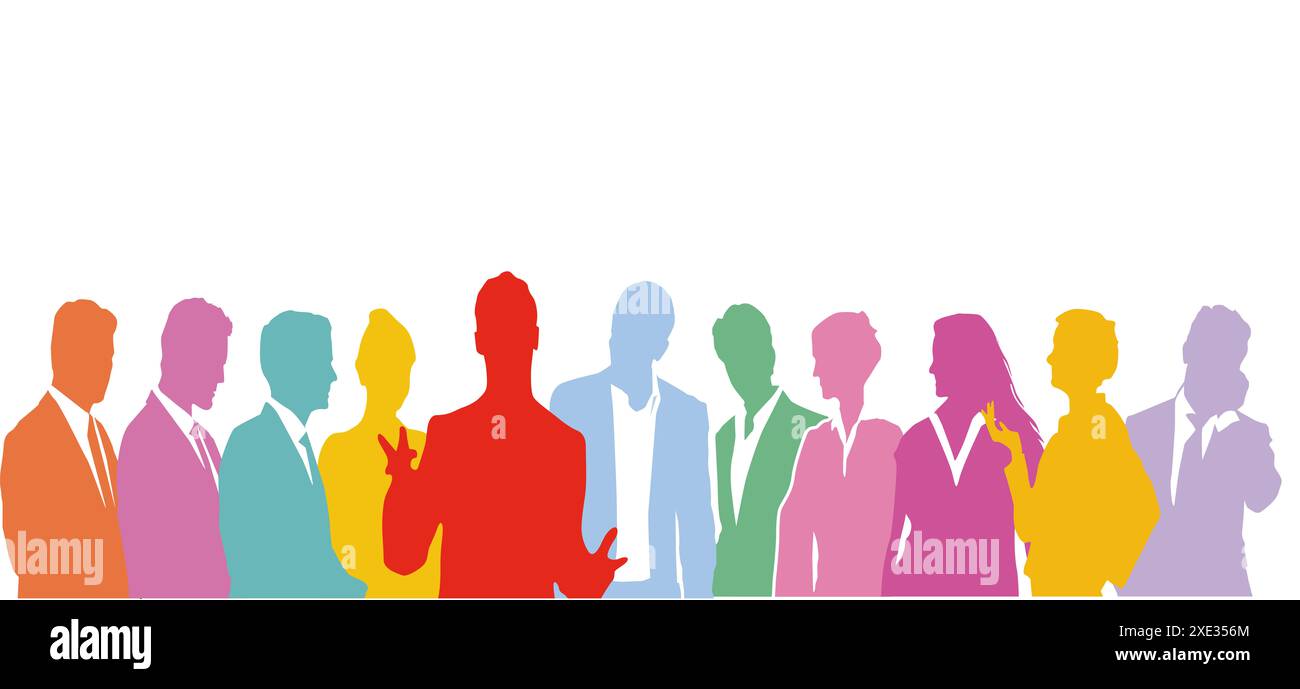 Gruppe von Geschäftsleuten in Diskussion, isoliert auf weißem Hintergrund, Illustration Stockfoto