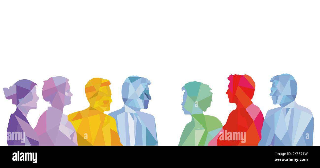 Gruppe von Gesprächspartnern, isoliert auf weißem Hintergrund, Illustration Stockfoto