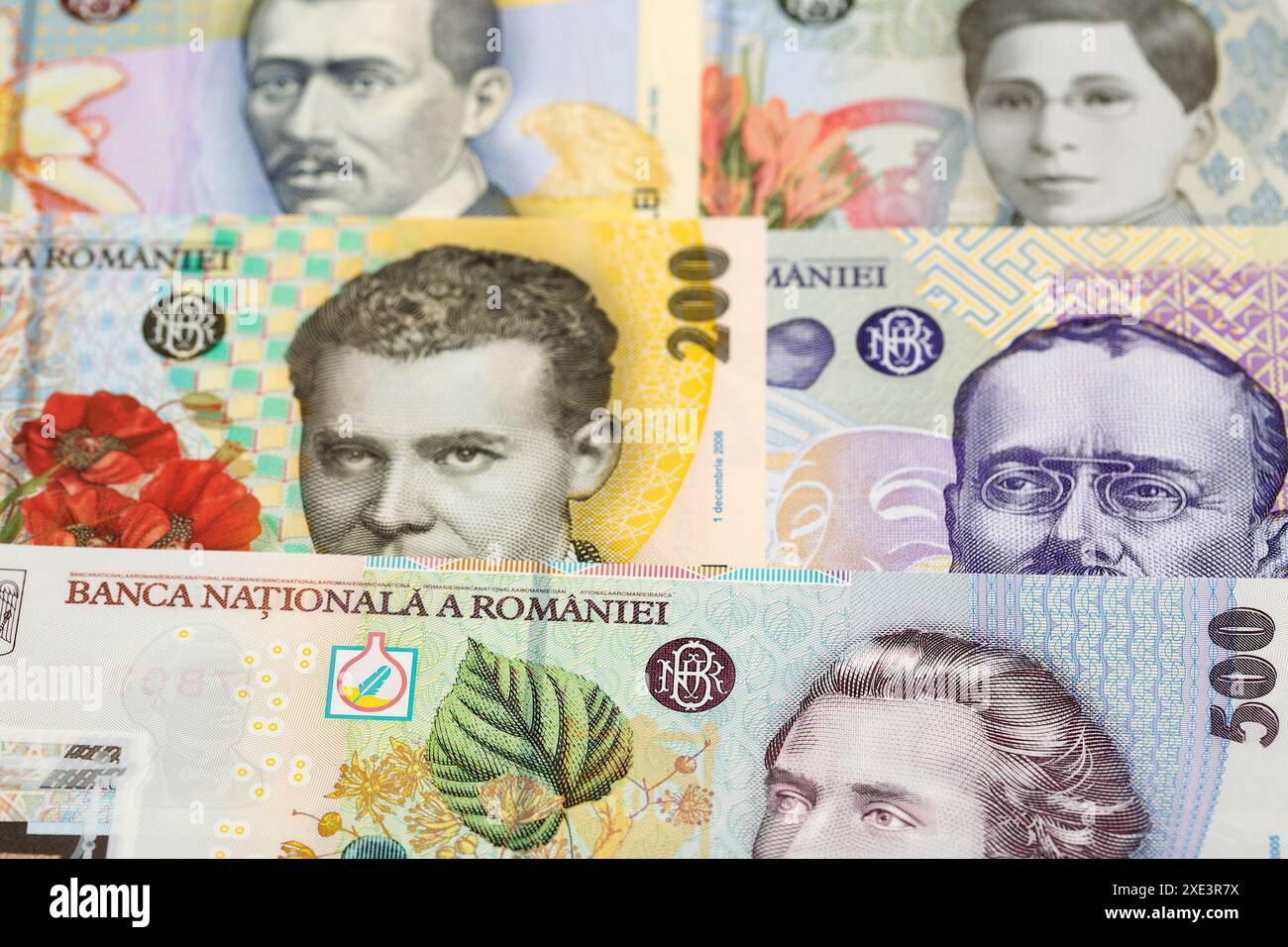 Rumänisches Geld ein geschäftlicher Hintergrund Stockfoto