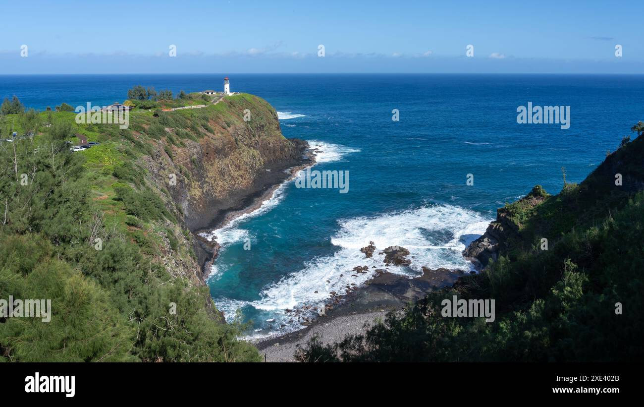 Der Blick auf das Kilauea Point National Wildlife Refuge in Kilauea, Hawaii, USA. Stockfoto