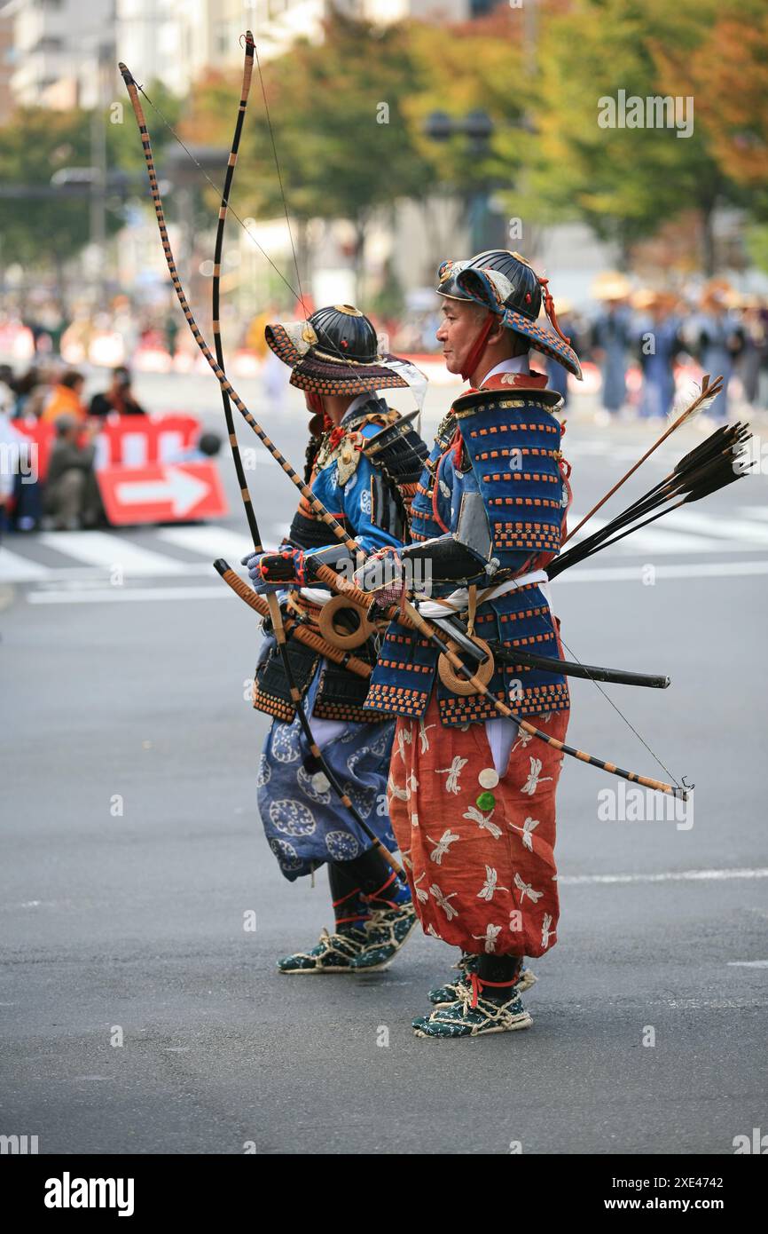 Bogenschützen der Kaiser Go-Daigo Armee beim Jidai Festival. Kyoto. Japan Stockfoto