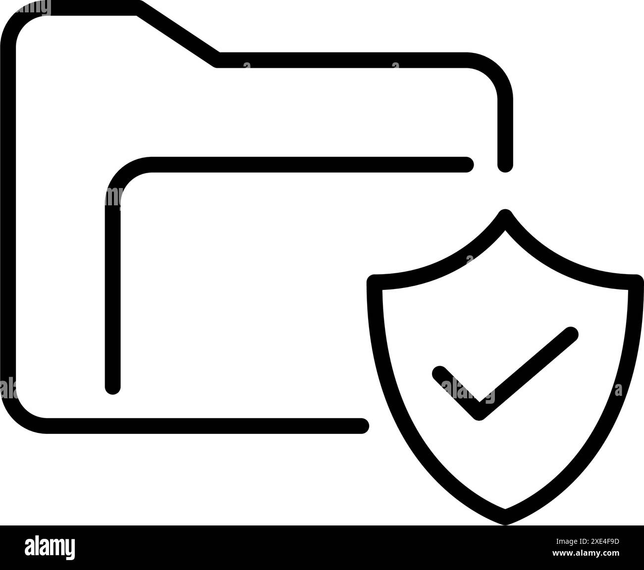 Dateiordner, Häkchen und Shield. Von Antivirenprogrammen geprüfte Daten. Pixel Perfect Vektor-Symbol Stock Vektor