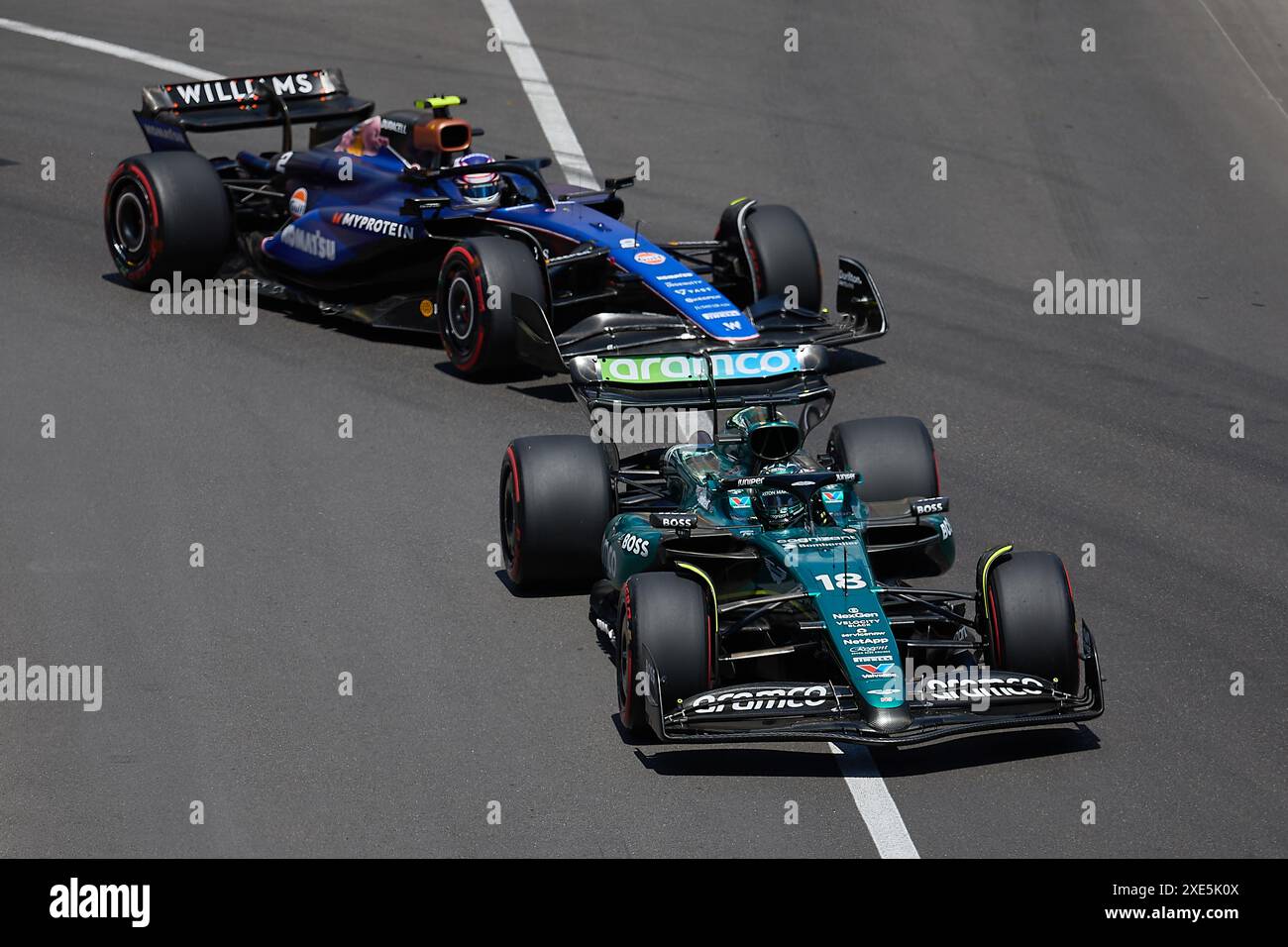 Monte-Carlo, Monaco. Mai 2024. Lance Walk of Canada und Aston Martin Aramco F1 Team und Logan Sargeant aus den USA und Williams Racing dri Stockfoto
