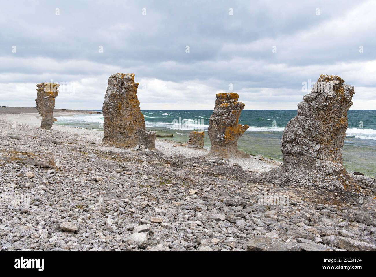 Rauks auf Fårö, Gotland, Schweden. Felsformationen. Stockfoto