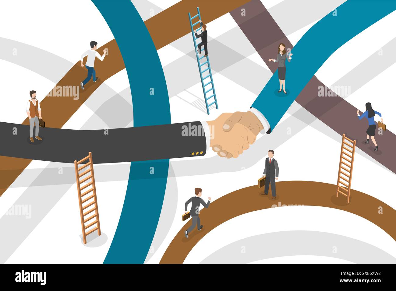 3D Isometrisches flaches Konzept Illustration von Partnerschaft und Zusammenarbeit, Teamwork in Business 3D Isometrisches flaches Konzept Stockfoto