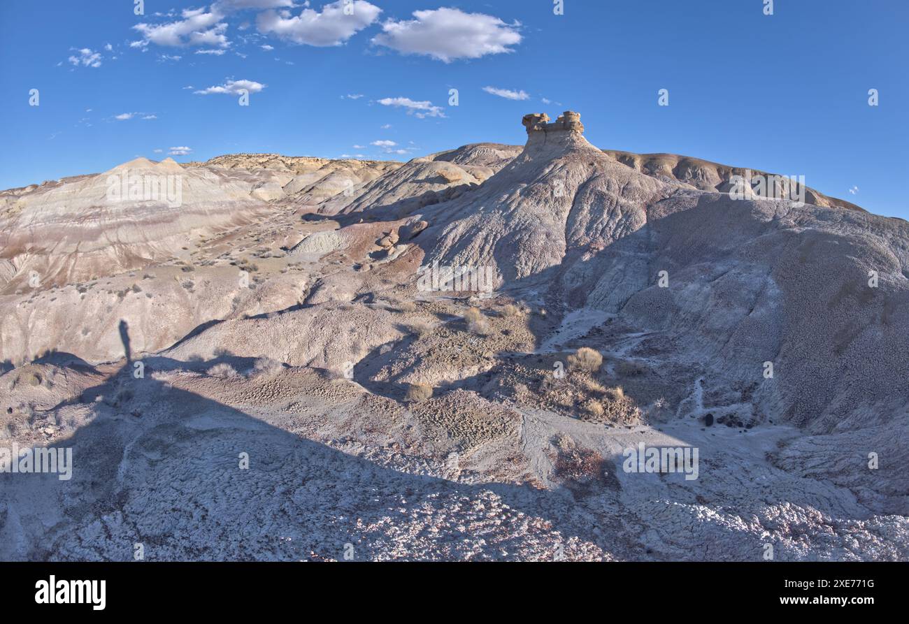 Ein einsamer Rock Hoodoo in den violetten Badlands nahe Hamilili Point am südlichen Ende des Petrified Forest National Park, Arizona, USA Stockfoto