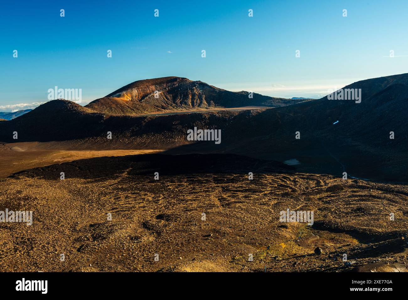 Trockene vulkanische Landschaft auf der Gipfelebene am Tongariro Alpine Crossing, Tongariro National Park, Nordinsel, Neuseeland Stockfoto
